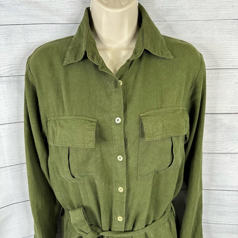 Rue Stiic Womens size Small Preston Linen Blend Cropped Jumpsuit Khaki Green - Picture 4 of 11